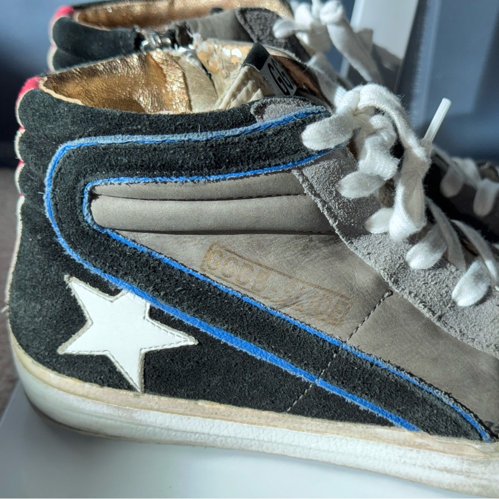 Golden Goose Slide Hi-Top Sneakers Taupe/Black/Blue/Red Partial Resole EUR 39 - Picture 2 of 16